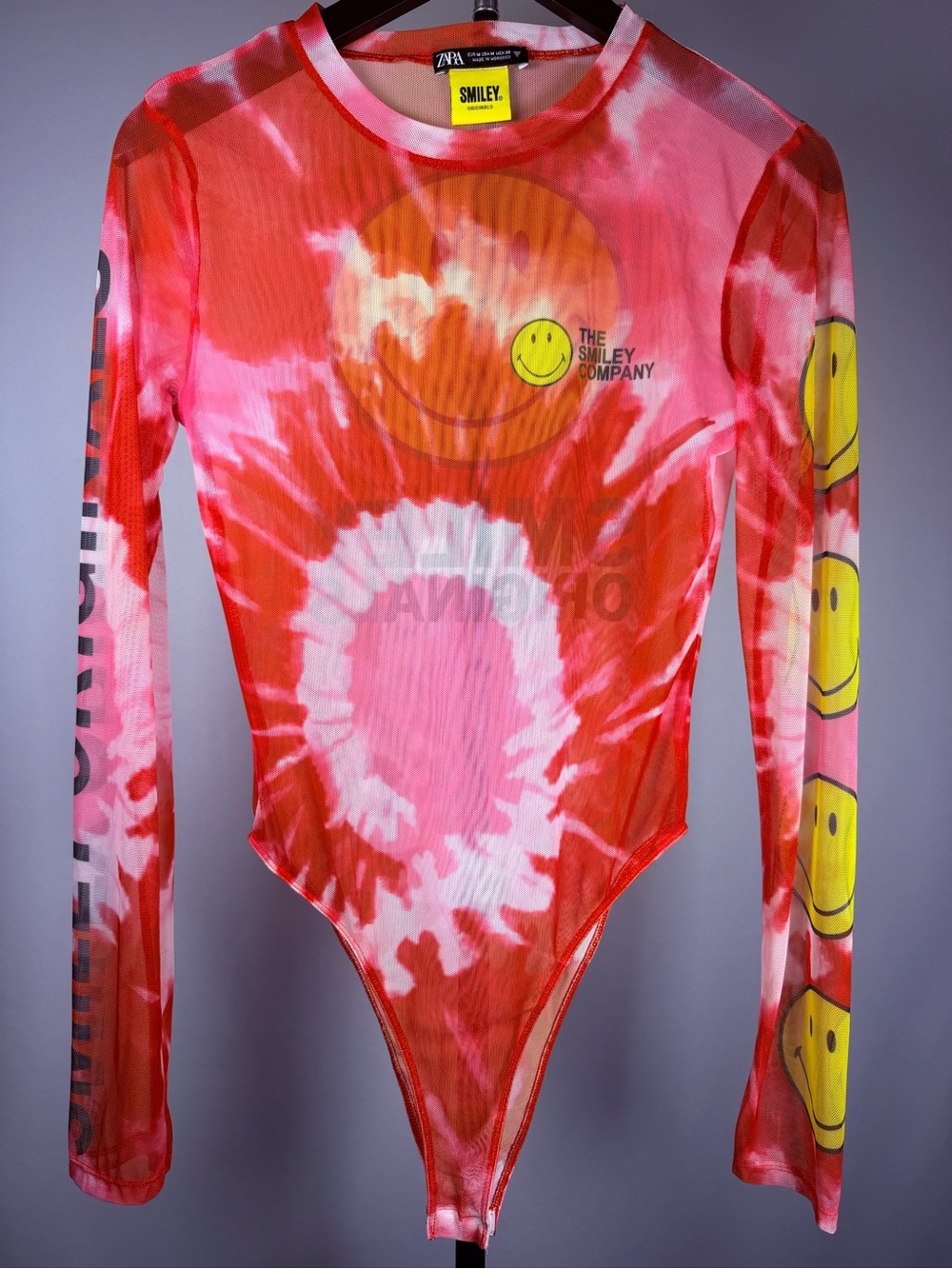 Zara Smiley Tie-Dye Long-Sleeve Bodysuit - Red Pink